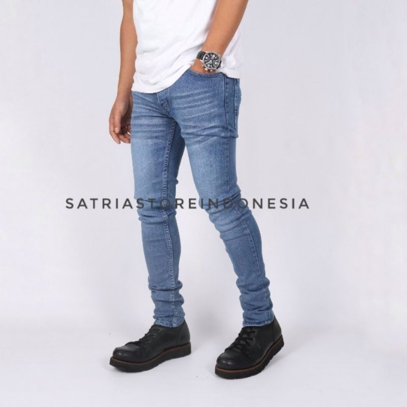 Celana panjang pria skinny blue wosh wishker