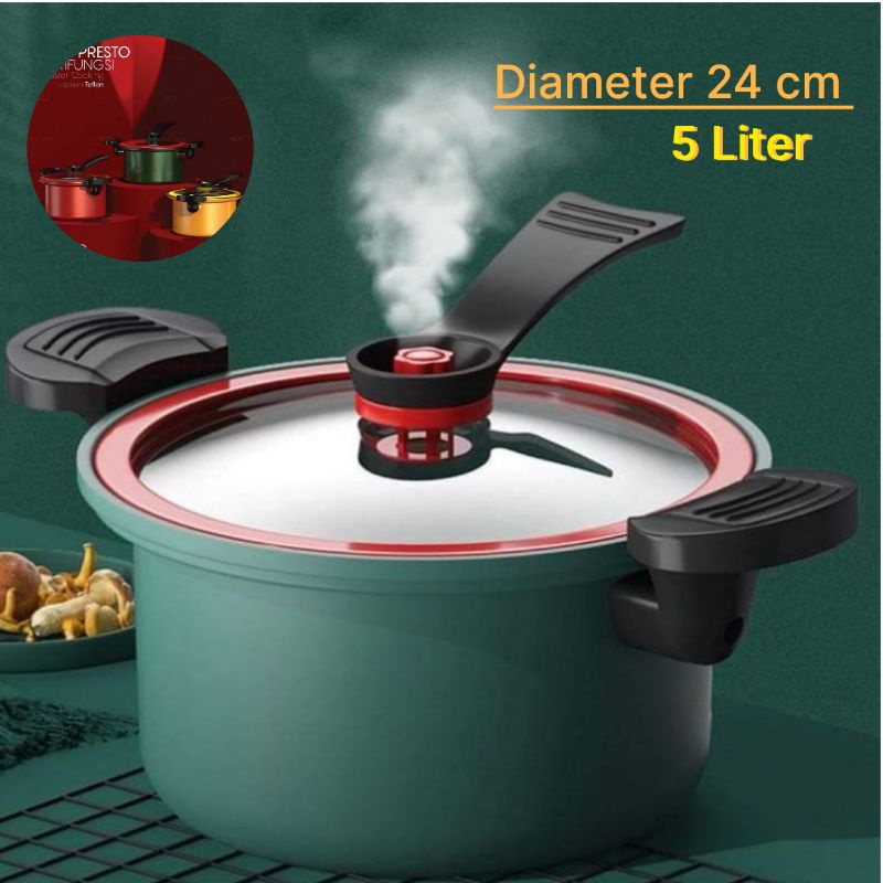 Panci Presto Daging Tulang Lunak Ikan serbaguna 3,5 Liter 5 liter 22cm 24cm Teflon Pressure cooker micro Anti Lengket Import