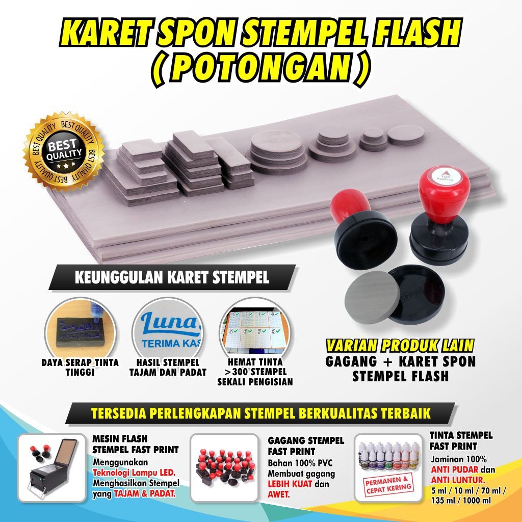 Gagang Plus Karet Spon Potongan Stempel Flash Kotak Ukuran 10X45 MM