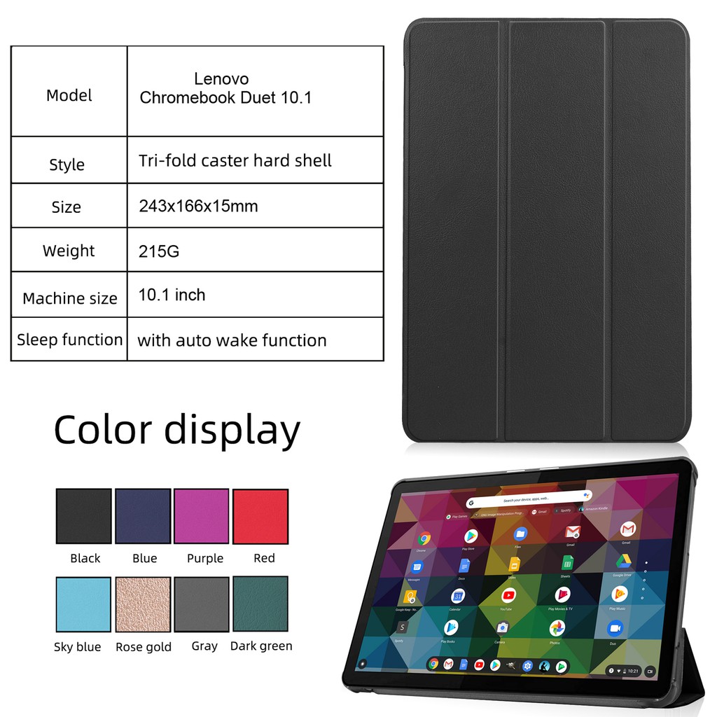 Untuk Lenovo Chromebook Duet Tablet Pelindung Case Untuk Lenovo IdeaPad Duet Chromebook 10.1 Inci 2020 TB-X636 X636 Fashion Tri-fold Warna Solid Flip Leather Cover Stand Shell