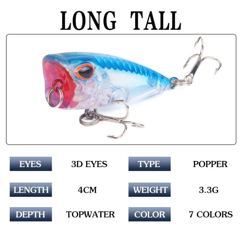 Shengyao 1Pcs Luminous Popper Umpan Pancing 4cm/3.3g Fishing Lure Ikan Bass Bait Wobbler Topwater Fishing