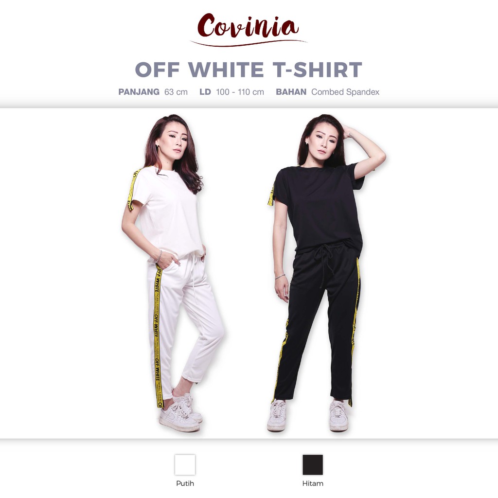 CRG181120 - Off White Tshirt Kaos Off White Basic T-shirt Yellow Line offwhite Shoulder Line Top