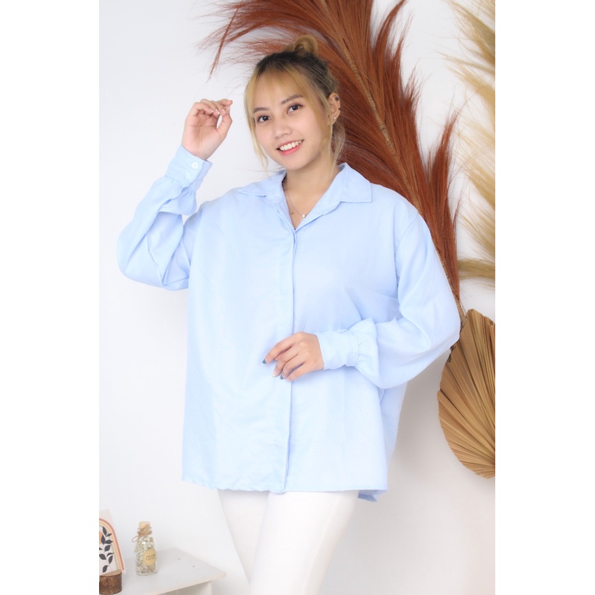 RX Fashion - KEMEJA AUREL / KEMEJA BASIC Wanita Polos lengan panjang Tangan Skoder / Lumina Basic / Kemeja Dian / Kemeja Polos /  -R3-softblue