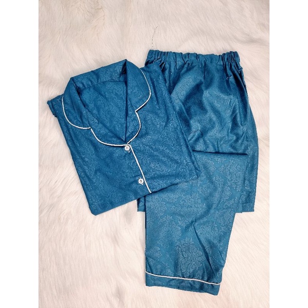 Baju Tidur Piyama Pajamas Wanita/Cewek Satin Silky Velvet Cantik Simple Wanita Dewasa Full Kancing-CP EMBOS B.TOSCA