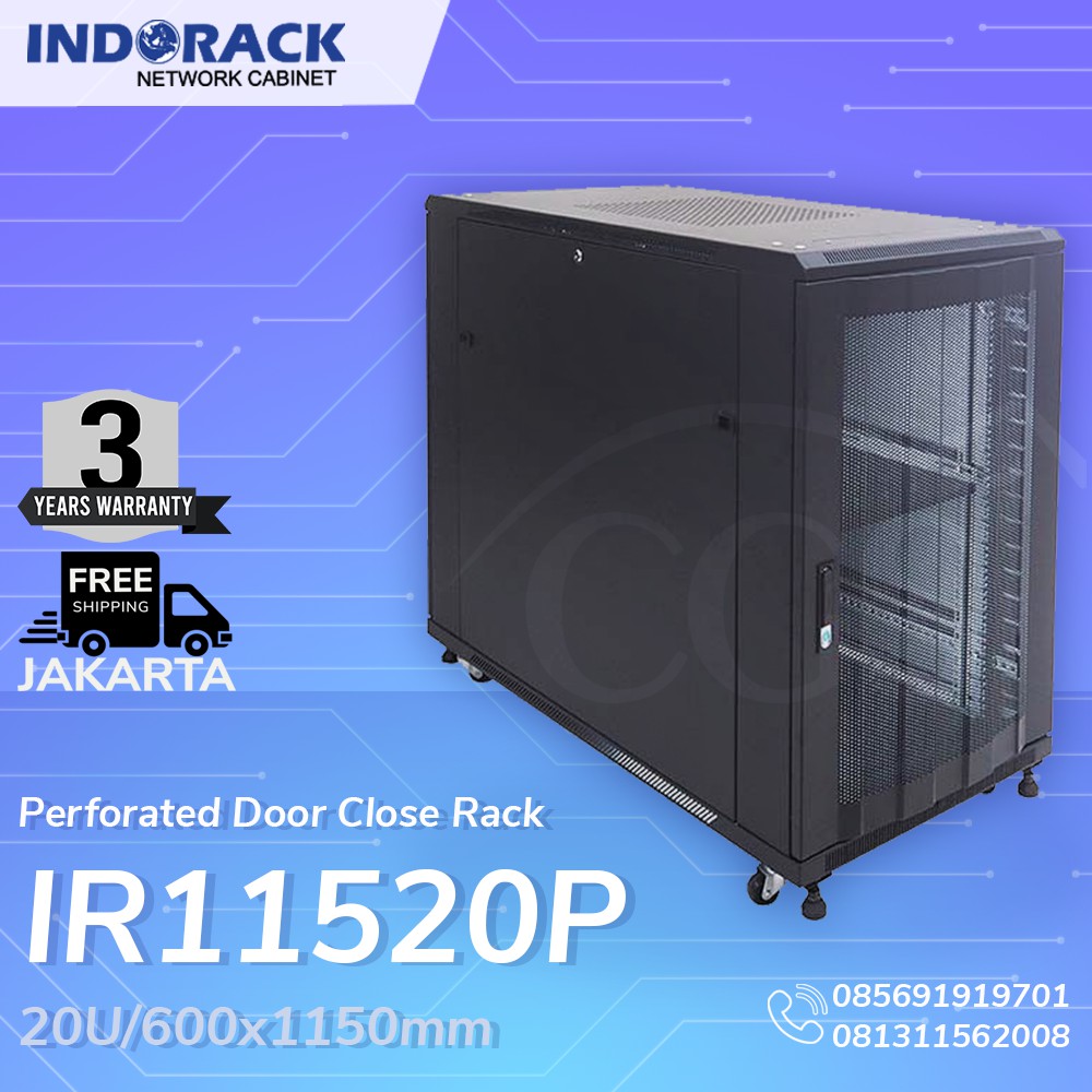 IR11520P - 20U Close Rack Depth 1150mm Perforated Door 19&quot; - INDORACK