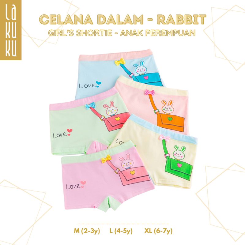 Lakuku - Celana Dalam Anak Perempuan 1-10 th Underwear Katun Premium Impor Shortie Bunny Bag