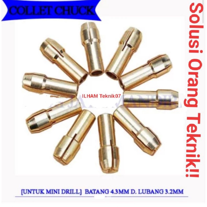 collet chuck mini for mini drill/bor cuner/bor tuner, 3.2mm, shank/batang 4.3mm
