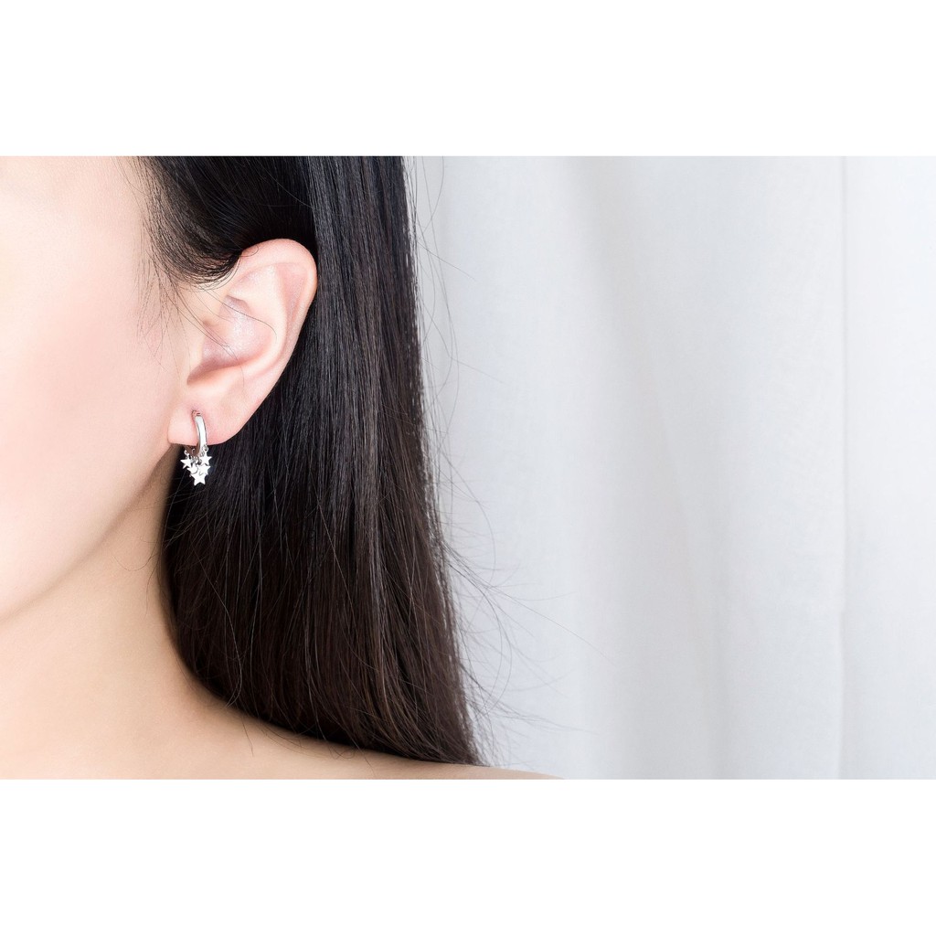 925 Sterling Perak Perempuan Anting-Anting Lima Menunjuk Bintang Bulat Manik-manik Telinga Klip Fashion Ornamen