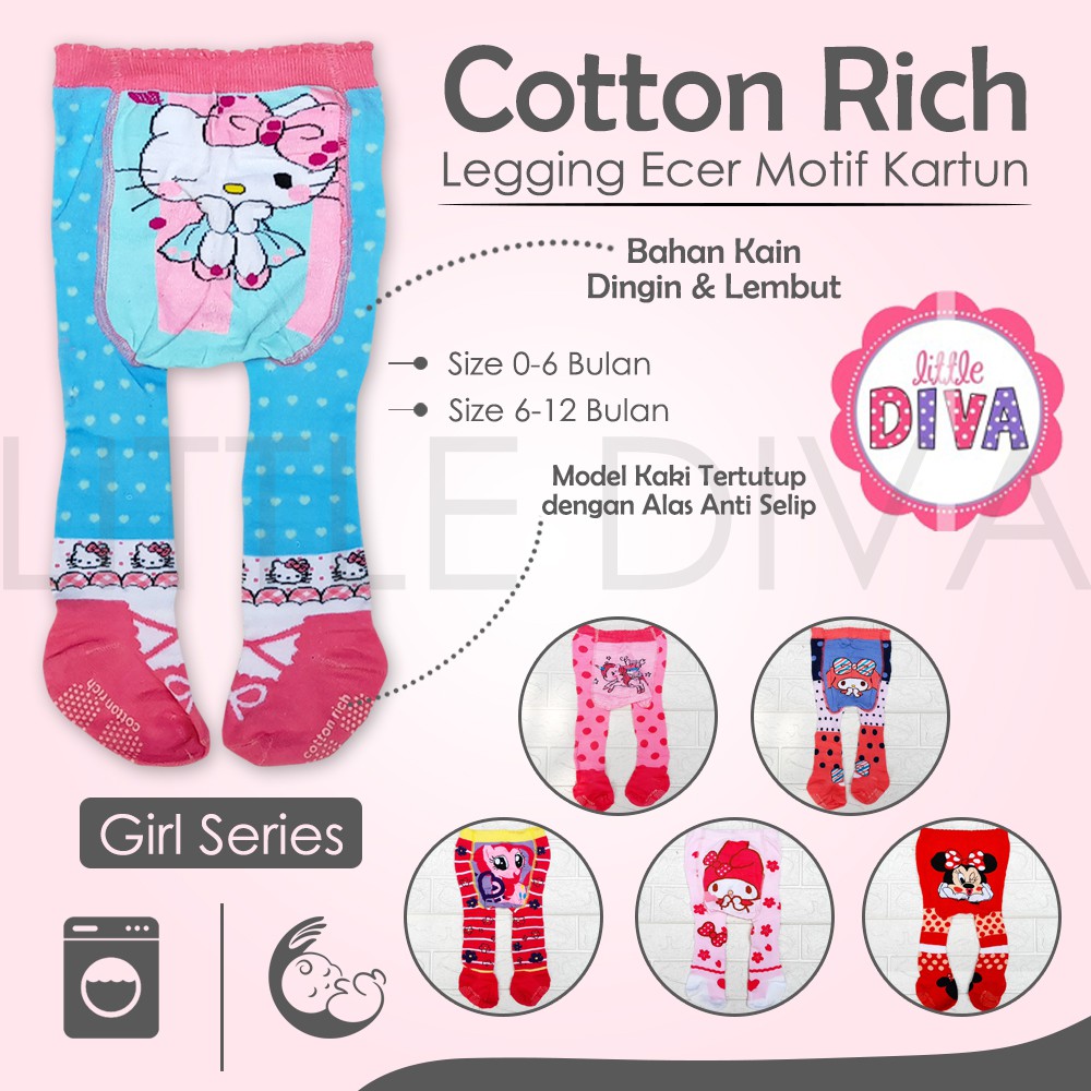 LEGGING BAYI 0-6M - 6-12M Kaki Tertutup ECER Cotton Rich Boy &amp; Girl Motif KARTUN celana panjang leging cowo cewe ada tempat kantong pampers diaper lejing baby