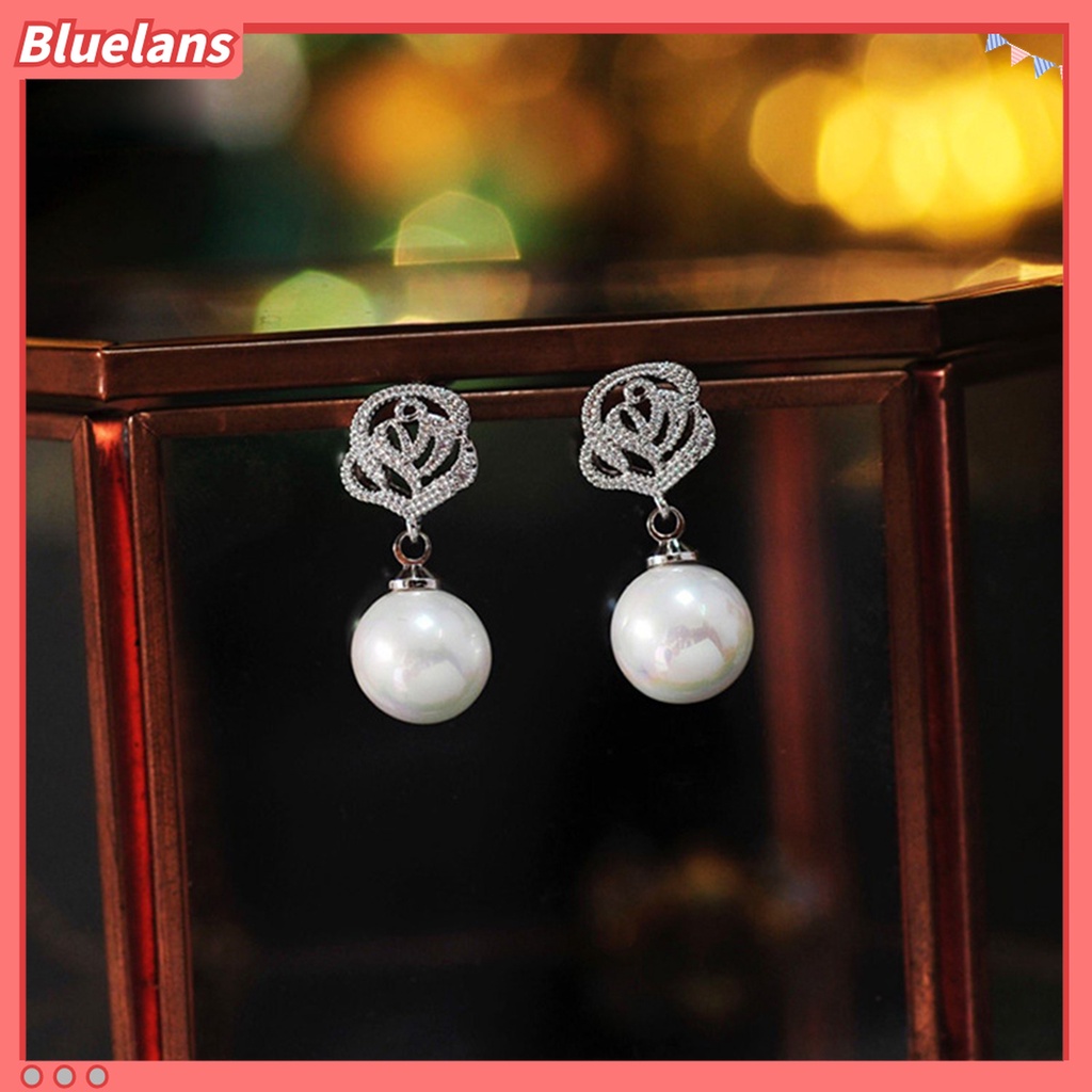 Anting Stud Mutiara Imitasi Bentuk Bulat Bahan Alloy Warna Putih Untuk Wanita