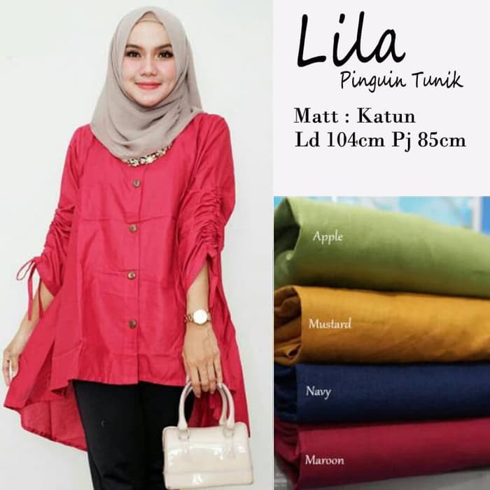 Pakaian Wanita Fashion Wanita Atasan Lila Tunik Blouse Baju Muslim Blus Muslim Murah