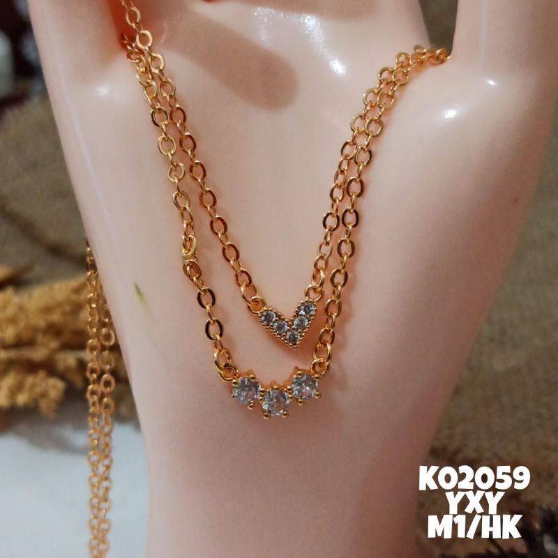 Kalung Yaxiya Koye Double Layer warna gold K02059