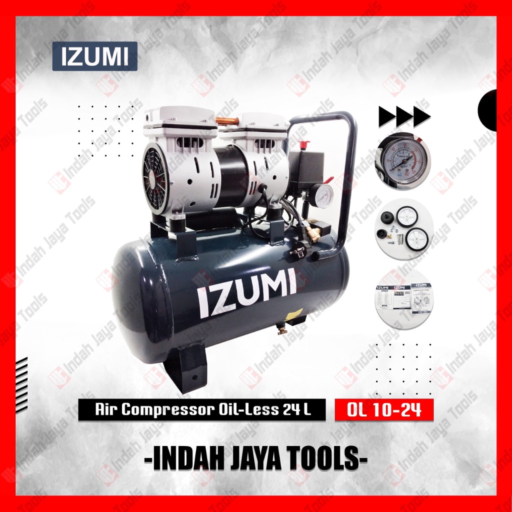 IZUMI 1HP OL1024 Kompresor Angin SILENT 1 HP 750 Watt 24 Liter Oilless