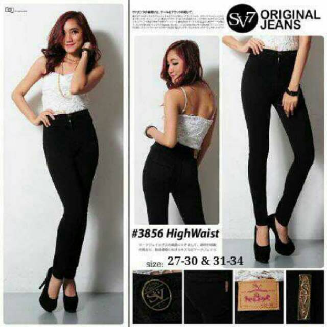 Highwaist jeans sv7 3856 hitam size 27 -34