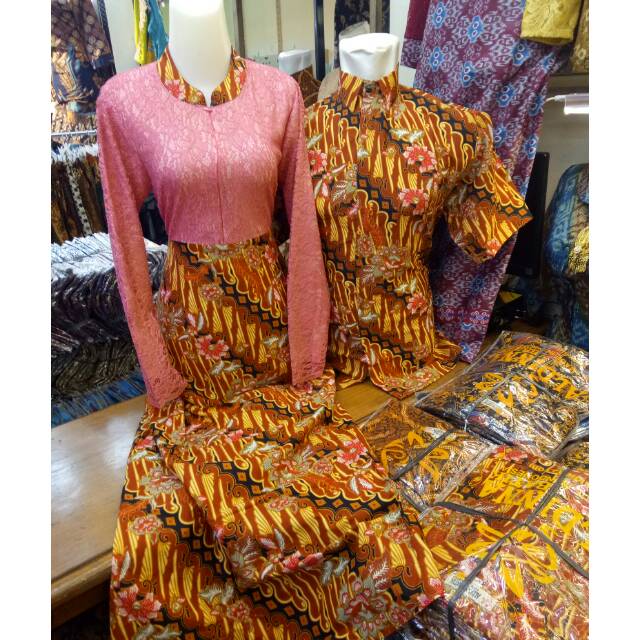 Gamis pasangan batik kombinasi burkat
