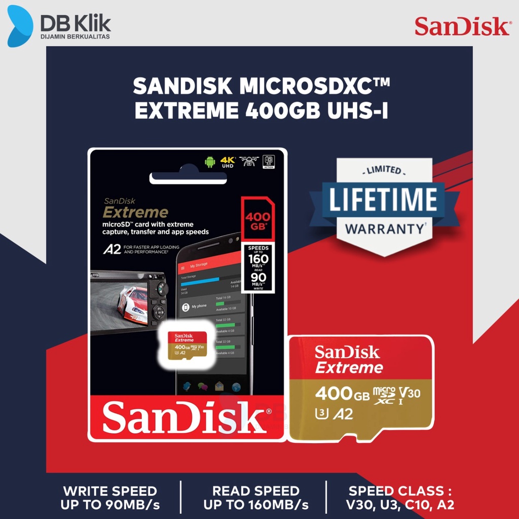 Micro SD SanDisk Extreme SDXC 400GB 160MB/s (SDSQXA1-400G-GN6MN)