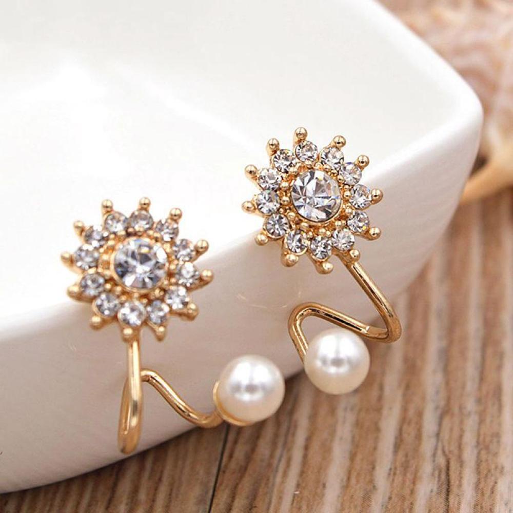 Timekey 1 Pasang Anting Tusuk Desain Snowflake Hias Mutiarakristalberlian Imitasi Untuk Wanita A6K3