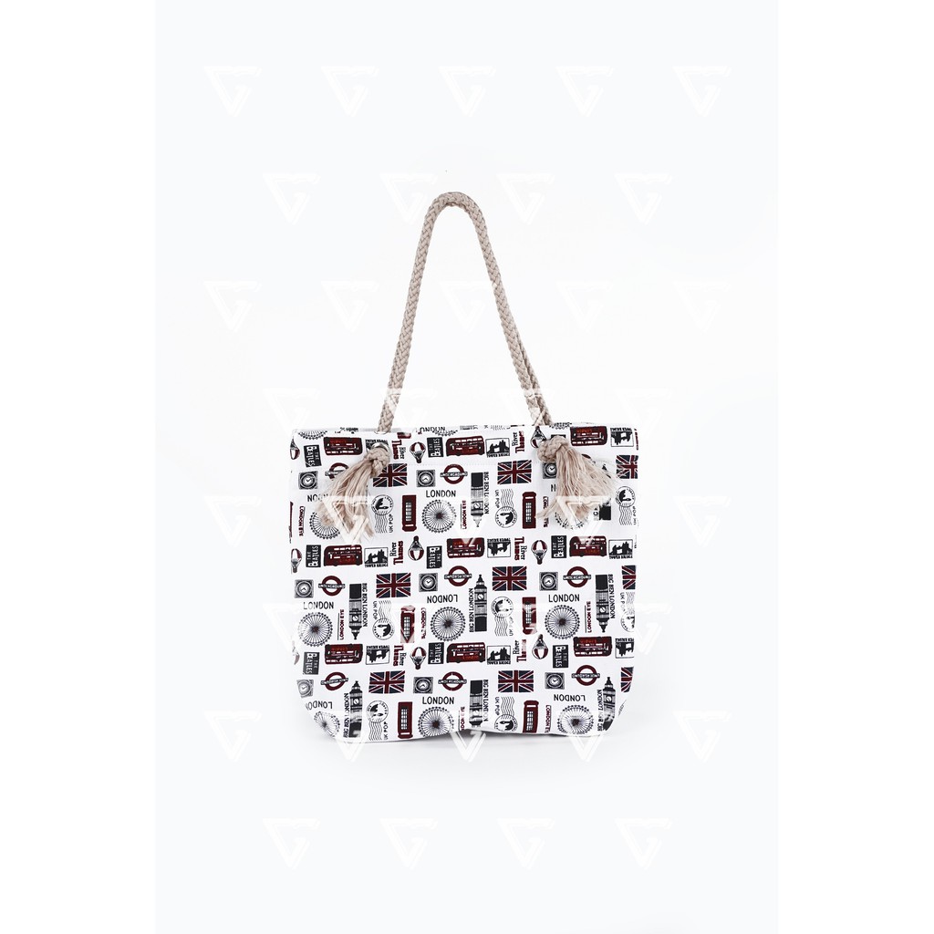 Tote Bag Kanvas Tali Sumbu - Tas Totebag Wanita Talisumbu Kanvas Motif London