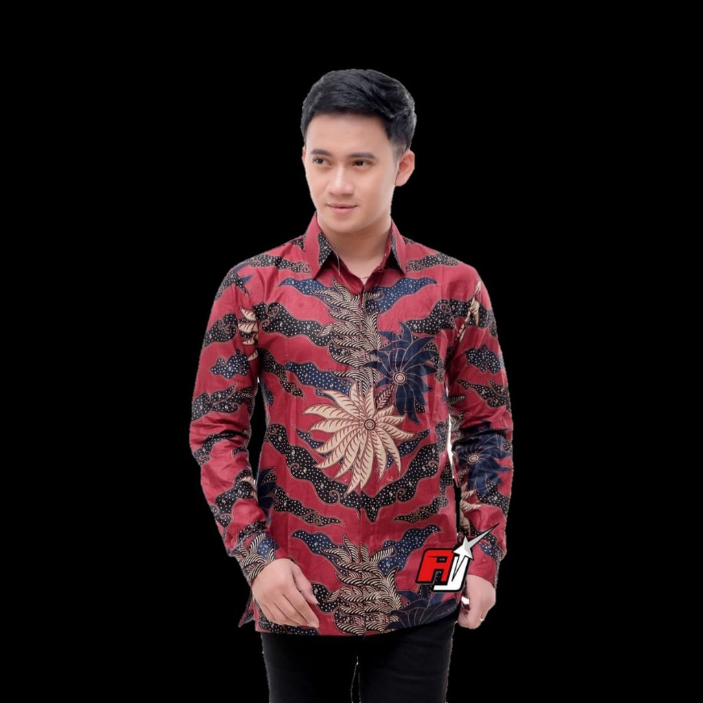 Baju batik Pria Slimfit Big Size M L XL XXL Atasan Kemeja Batik Lengan Panjang Original