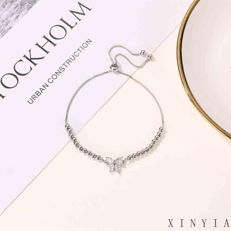 Xia.id Gelang Tangan Wanita Desain Pita Hias Zircon Mikro Adjustable