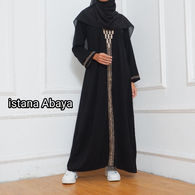 Abaya Bordir Piramid mewah dg bahan jet black ori Saudi halus dan jatuh