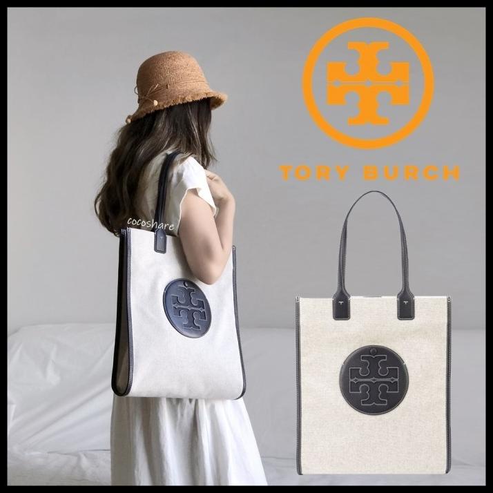 Bag Canvas - Tas Tory Burch 80369 Ella Canvas Tall Tote Natrural-Navy