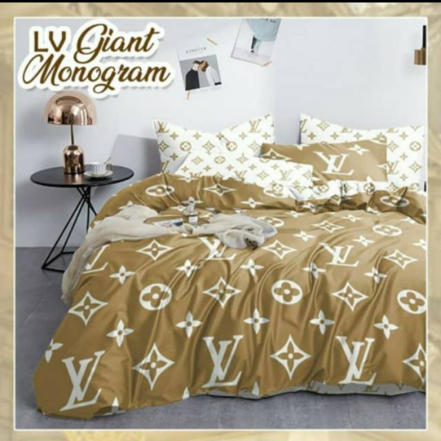 Kain Sprei Star Motif LV warna Emas lebar 2,4 meter
