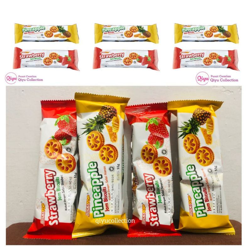 Biskuit Selai Nanas Strawberry - Jam Biskuit Biskitop 55gr - Biskuit Selai Murah