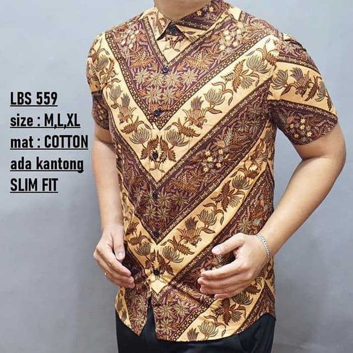 KEMEJA BATIK FORMAL LBS 559 KEMEJA LENGAN PENDEK SLIMFIT BAHAN KATUN