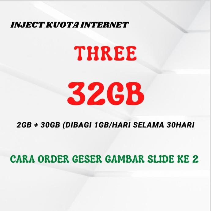 Voucher Paket Data Three 32 GB + Telp / Kuota Internet Tri