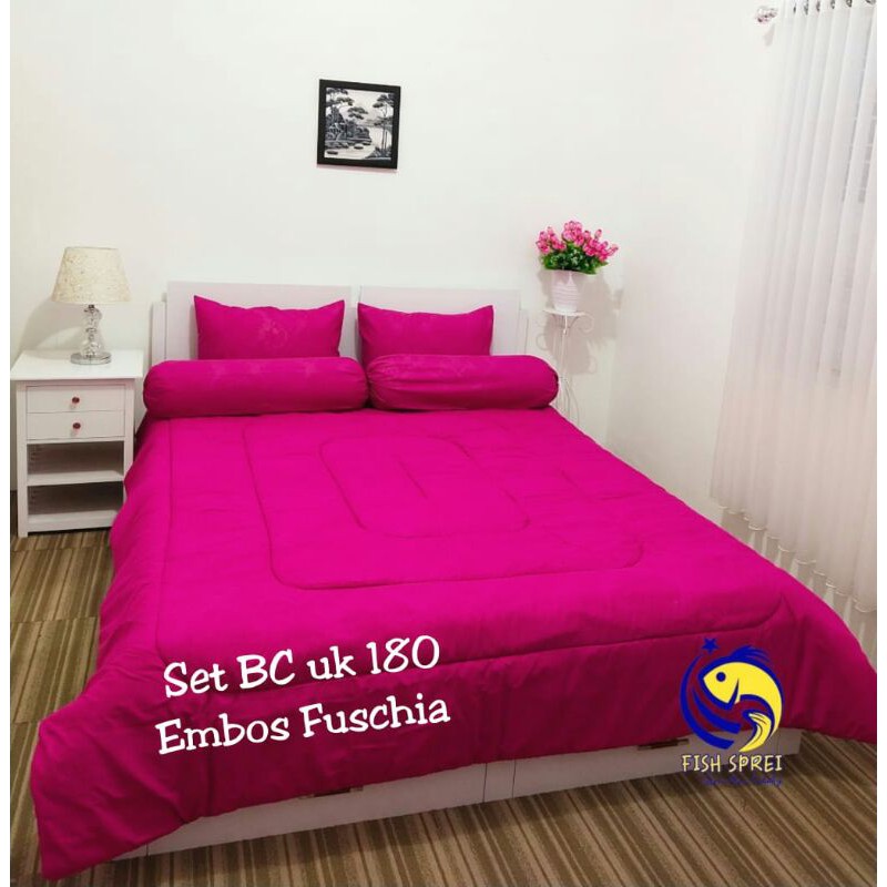 Grosir Bedcover Fullset Polos Fuschia / Bedcover Embos Polos Fuschia /Bedcover Polos Pink/Bedcover E