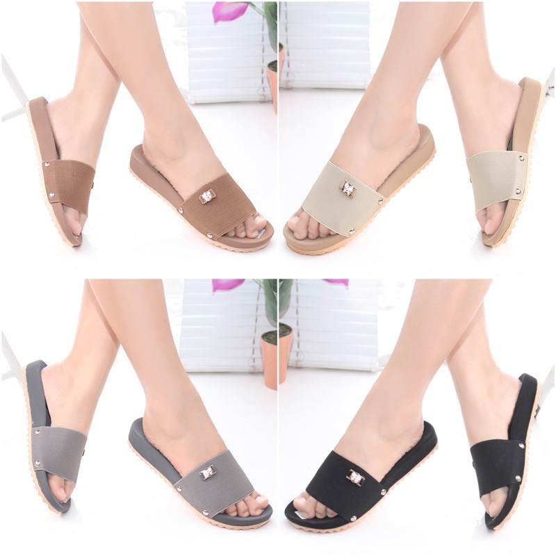 SANDAL SLOP WANITA FLAT TEPLEK TERBARU KEKINIAN SENDAL SELOP PEREMPUAN SLIP CEWEK SLIDE IBU PESTA KONDANGAN TAVANO JL-63-1