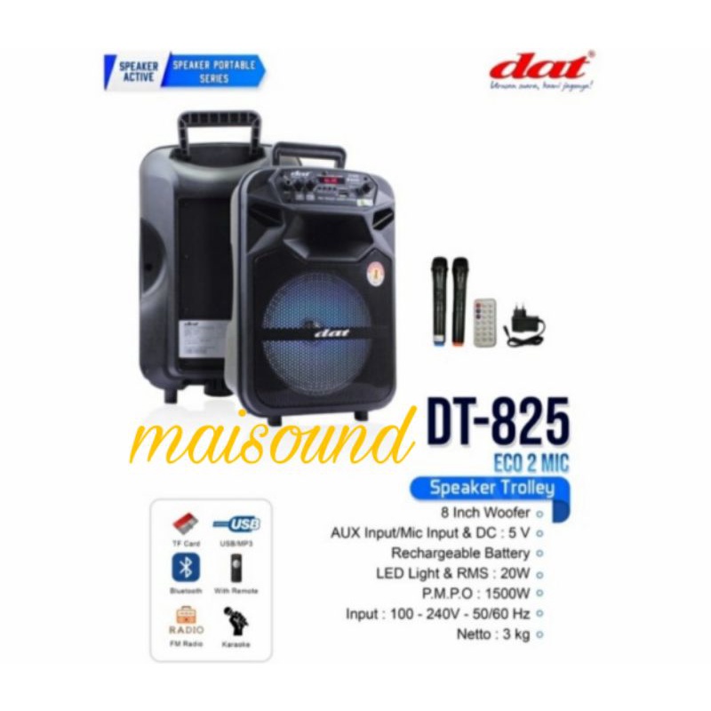 SPEAKER PORTABLE DAT DT 825 ECO 8 INCH ORIGINAL DAT  DT 825ECO 2 MIC