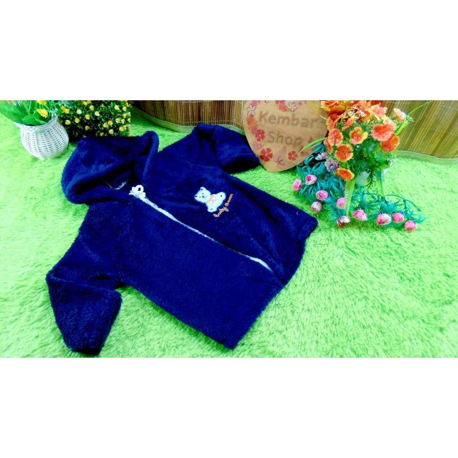 kembarshop Baju Jaket Bayi Newborn 0-12bulan Doreng Mantel Hangat Murah-bulu navy