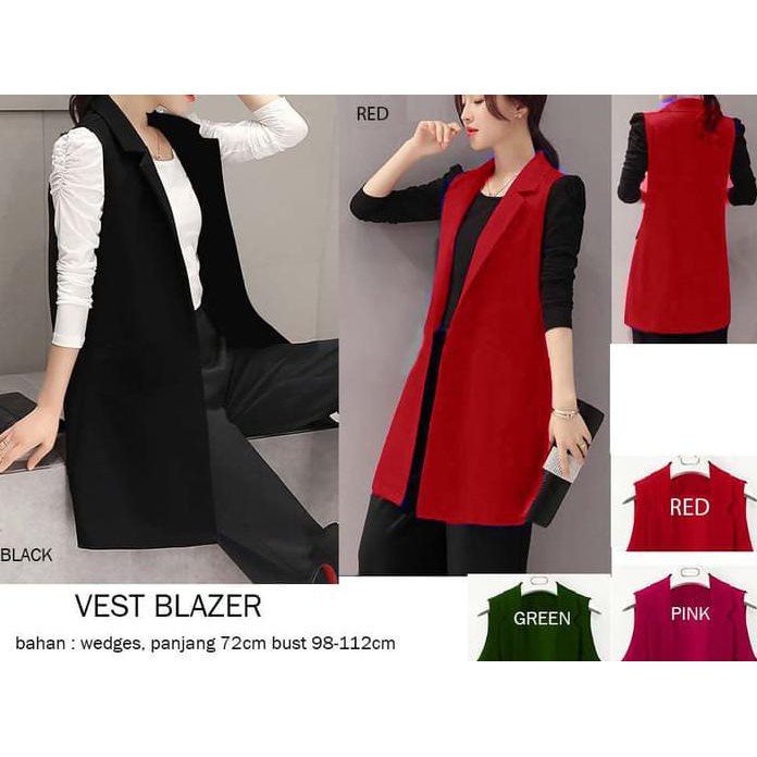 Blazer Formal Tanpa Lengan Wanita / Blazer Kerja Hitam Panjang Wanita
