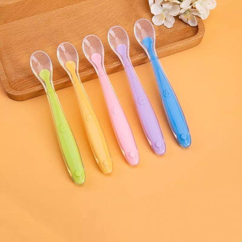 Sendok Makan Bayi Baby Safety Spoon Silikon Sensor Panas Lentur Feeding Aman