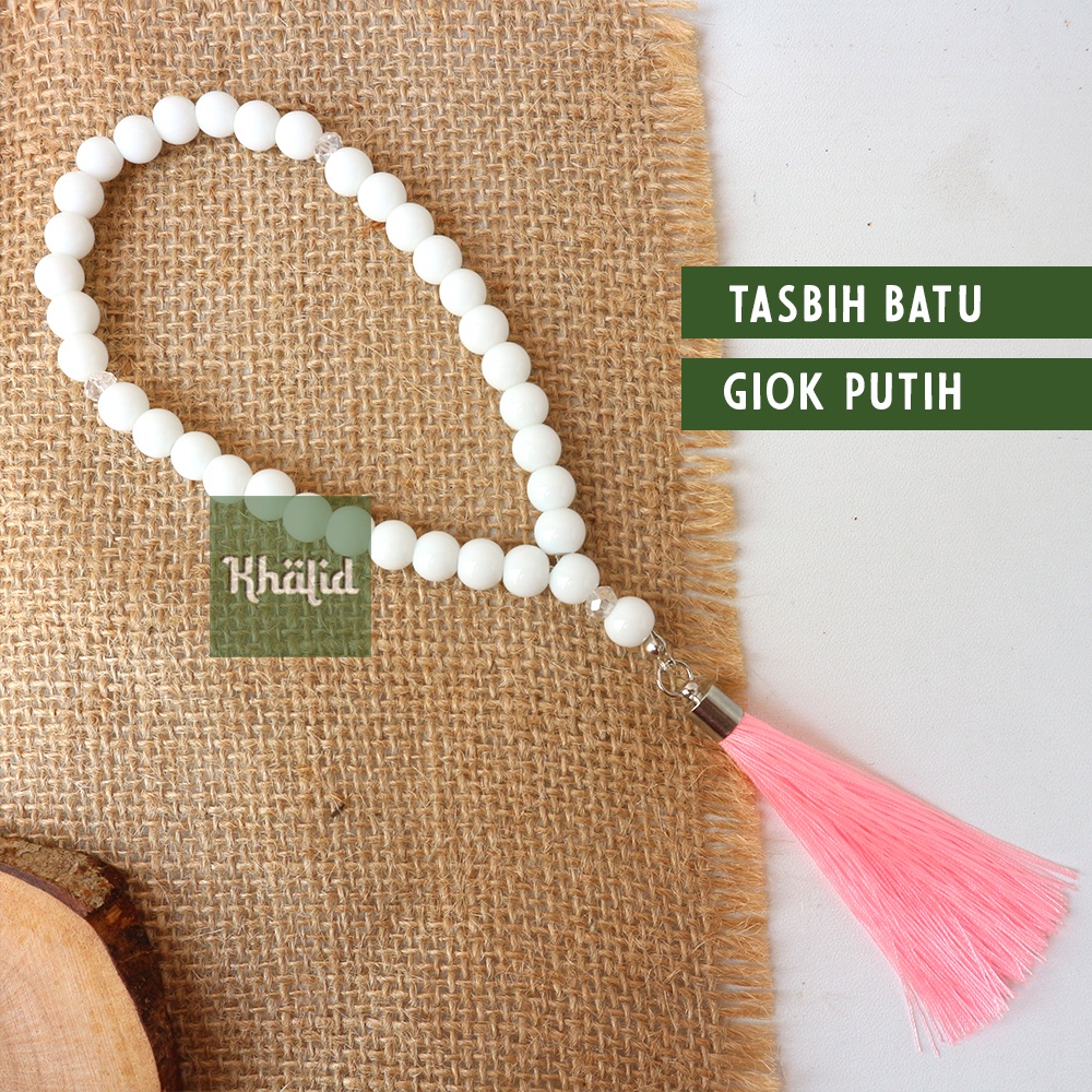TASBIH BATU GIOK PUTIH NATURAL / 8MM-10MM