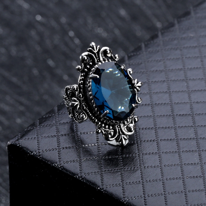 Gaya Baru Laut Alami Biru Topaz Cincin Vintage 925 Thai Silver