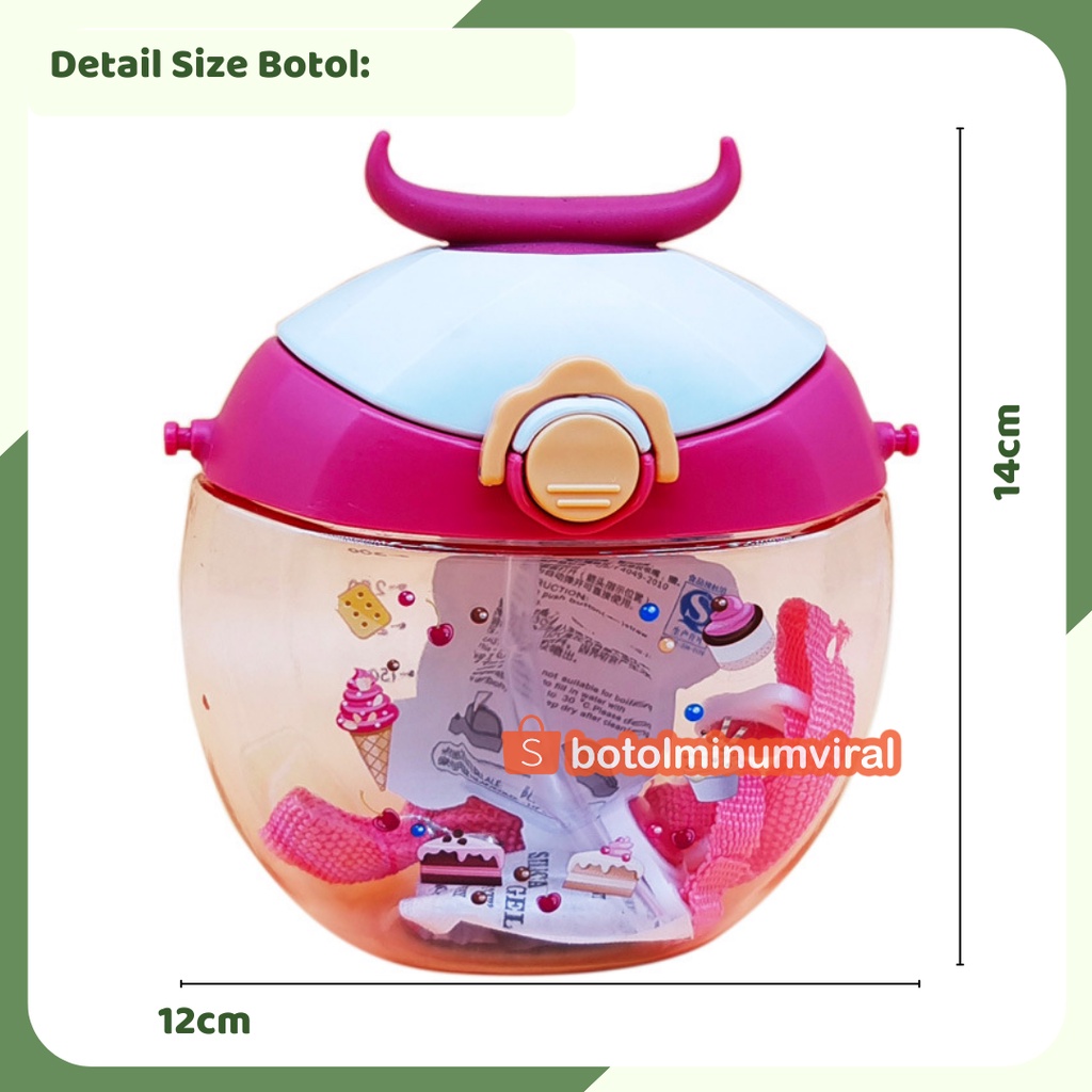 Botol Minum Balita Anak TK SD Sekolah Sedotan Tali Aquarium BPA Free Premium Tebal Warna Pink Ungu dan Tosca