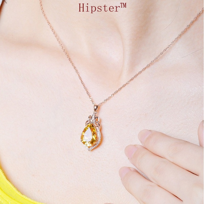 New Product Best-Selling Fashion Trend 18K Rose Gold Yellow Diamond Pendant Colored Gems Necklace