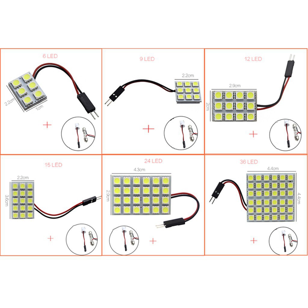 1 Pcs Mobil Panel Membaca Peta Lampu 5050 6 9 12 15 24 36 48 LED SMD Dome Interior Lampu Atap T10