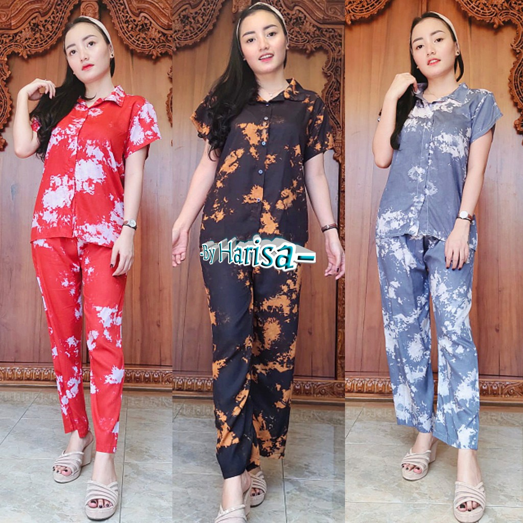 Piyama Kemeja Pendek Tie Dye Rayon Super 02