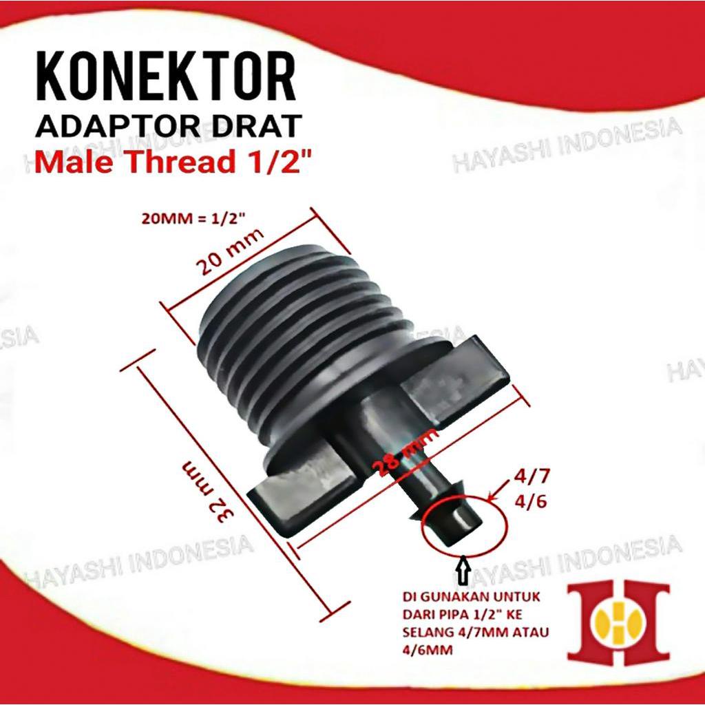 Adapter Male Thread Pipa Setengah inchi Reducer Ke Selang PE 6mm  7mm- 50pcs