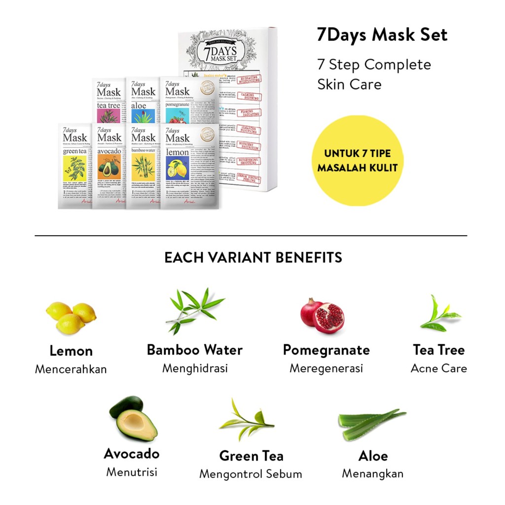 ⭐BAGUS⭐ [BPOM] ARIUL 7 DAYS PLUS &amp; NEW SERIES MASK | Sheet Mask Masker Wajah | Korea Tea Tree Lemon