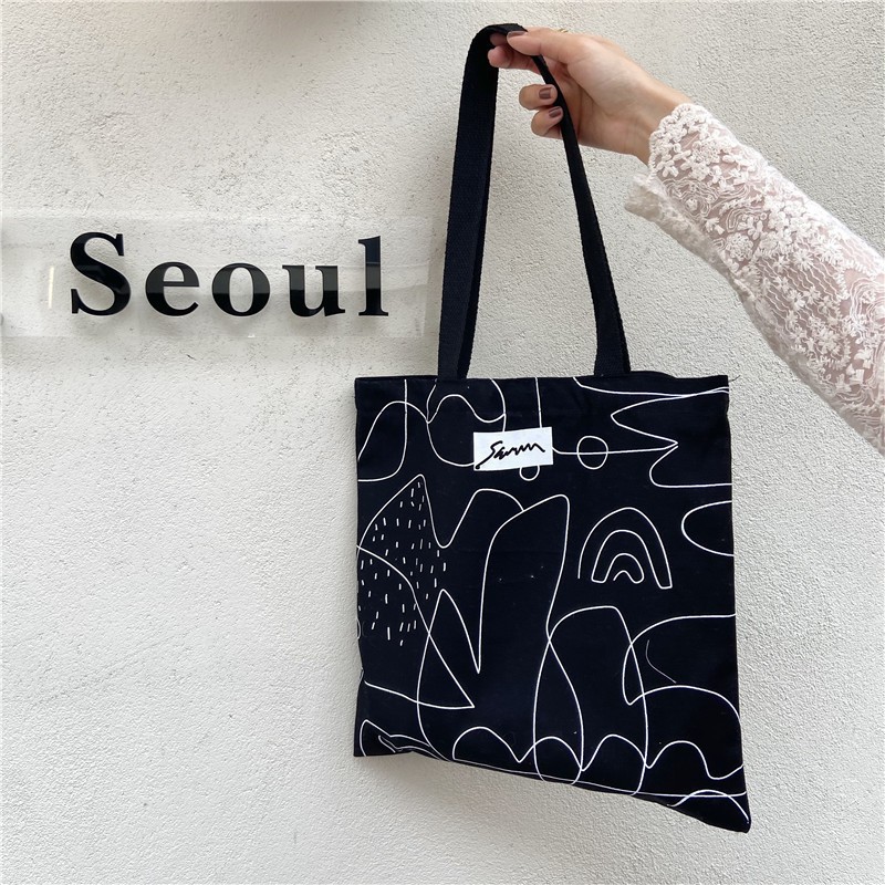 TC-93 tas canvas kanvas tote bag wanita line printing import korea jepang high quality