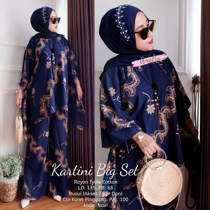 Kartini One Set Jumbo Rayon Tie Dye  Batik Premium Waka Waka Setelan Wanita Celana Panjang Set Bigsize LD 135 cm