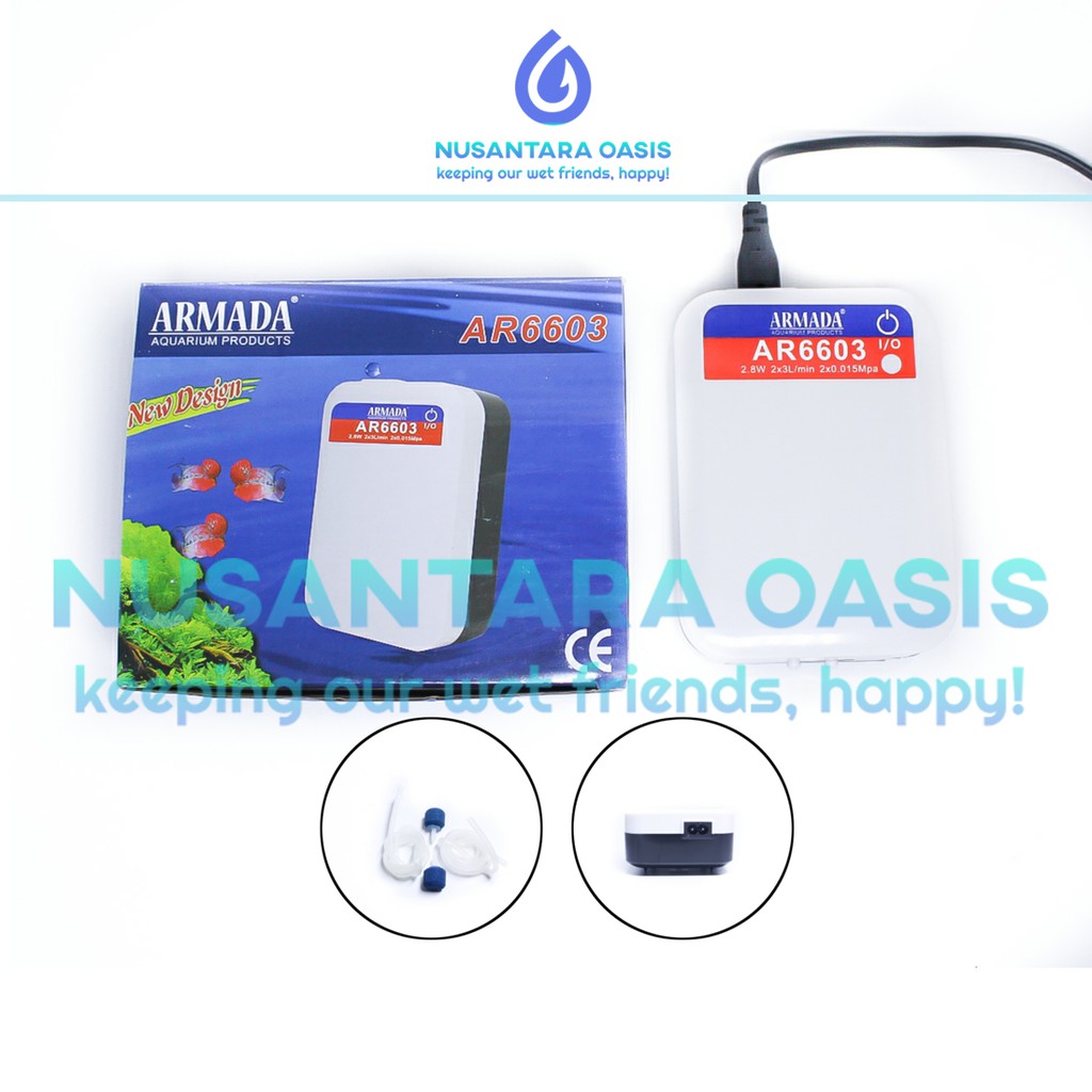 ARMADA 6603 POMPA UDARA AQUARIUM AIR PUMP AERATOR AC DC 2 LUBANG