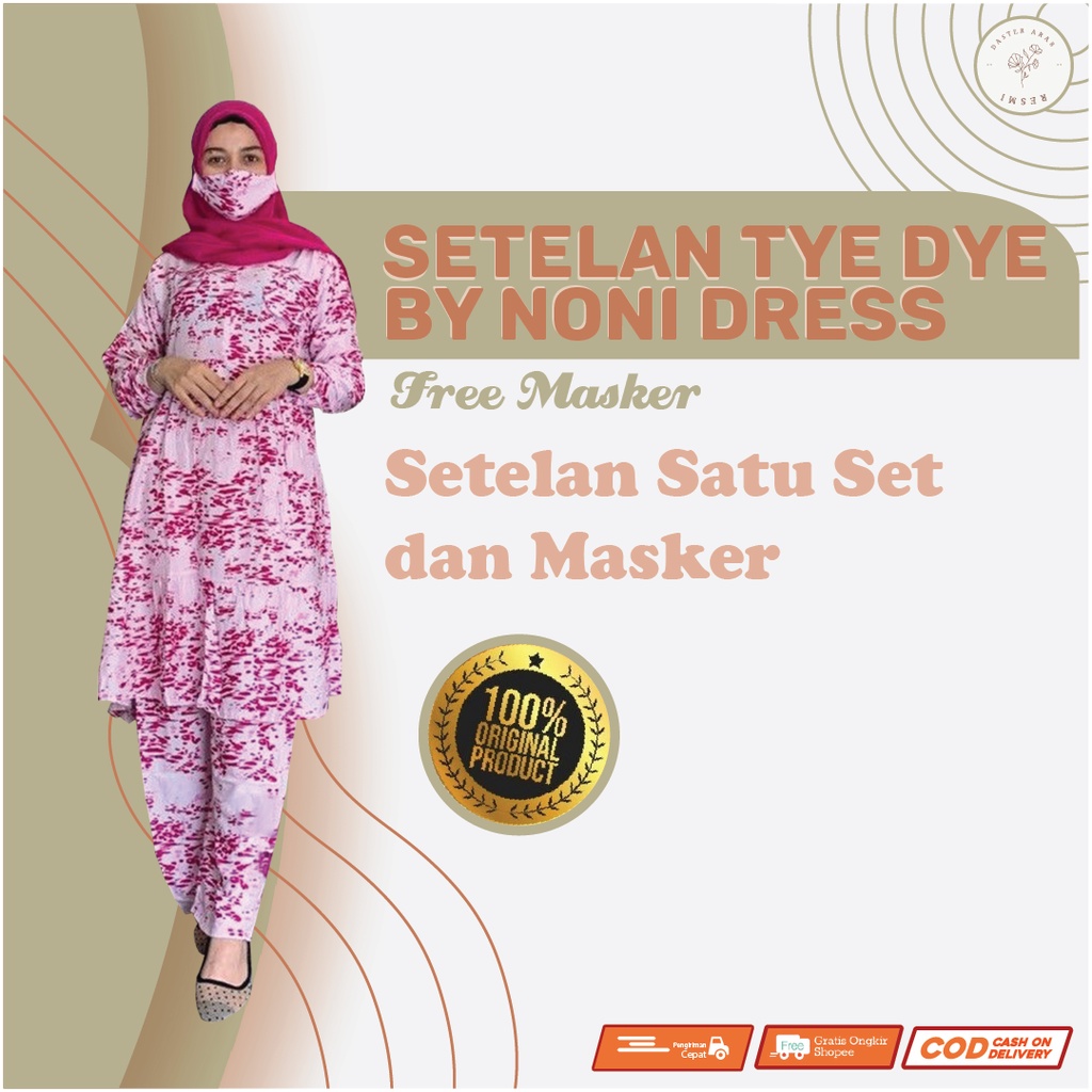daster arab SETELAN TIE DYE FREE MASKER by NONI DRESS