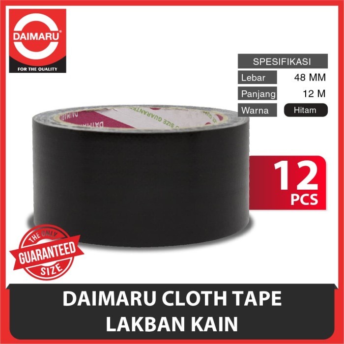 

[Paket 12pcs] Daimaru Cloth Tape Lakban Kain Hitam 48 mm x 12 meter