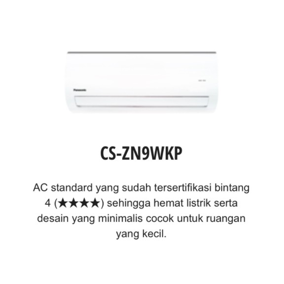 Panasonic AC 1 PK Standard CS-ZN9YKP ZN9YKP 1PK Pendingin Ruangan R32